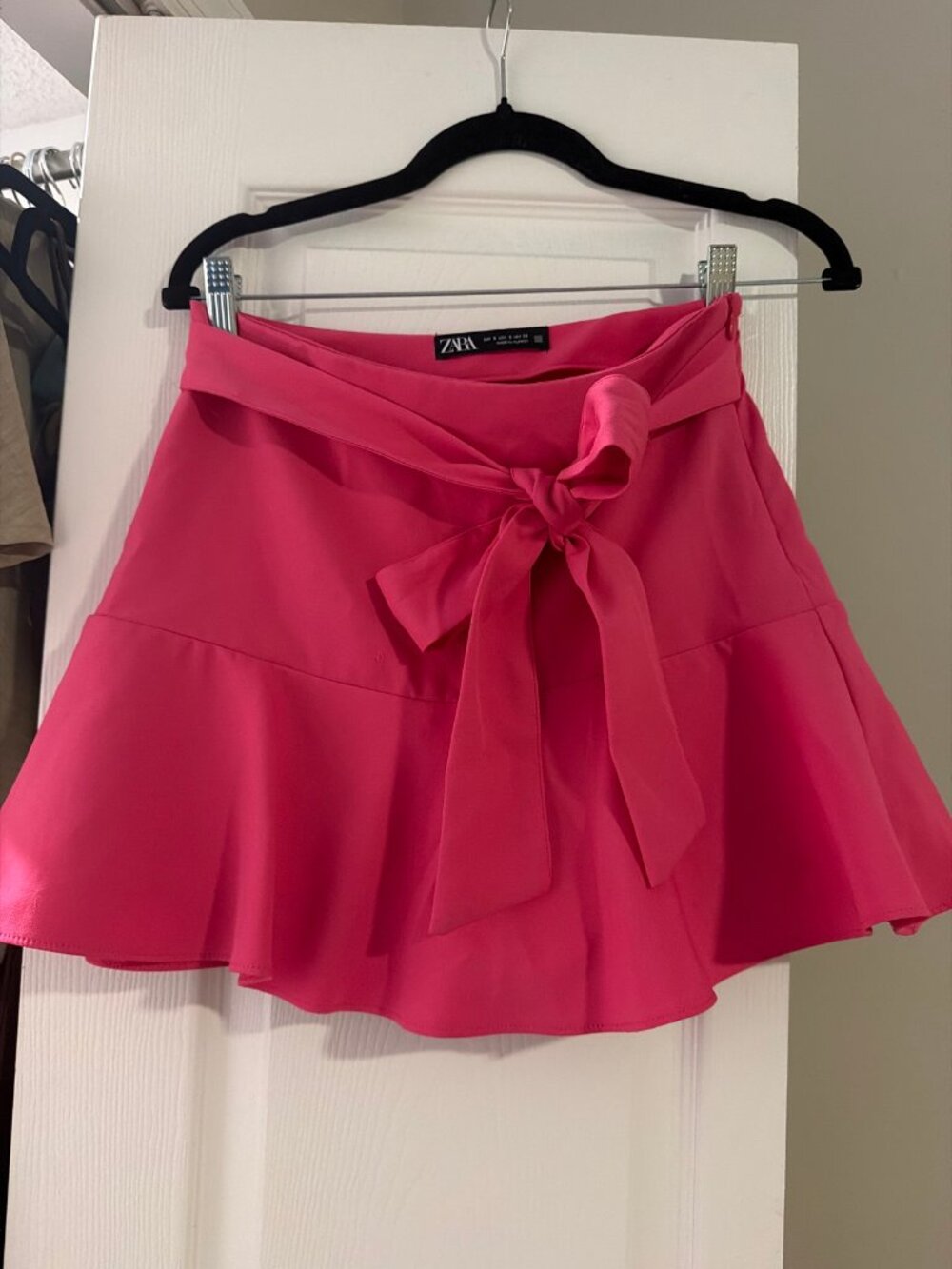 Zara Hot Pink Tie-Waist Flared Mini Skort S